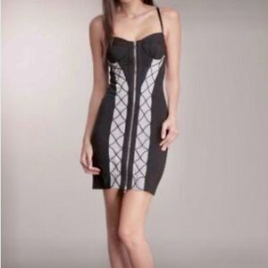 Robert Rodriguez Corset Zip Up Sheath Mini Dress Fitted Knit Black Gray Size 2